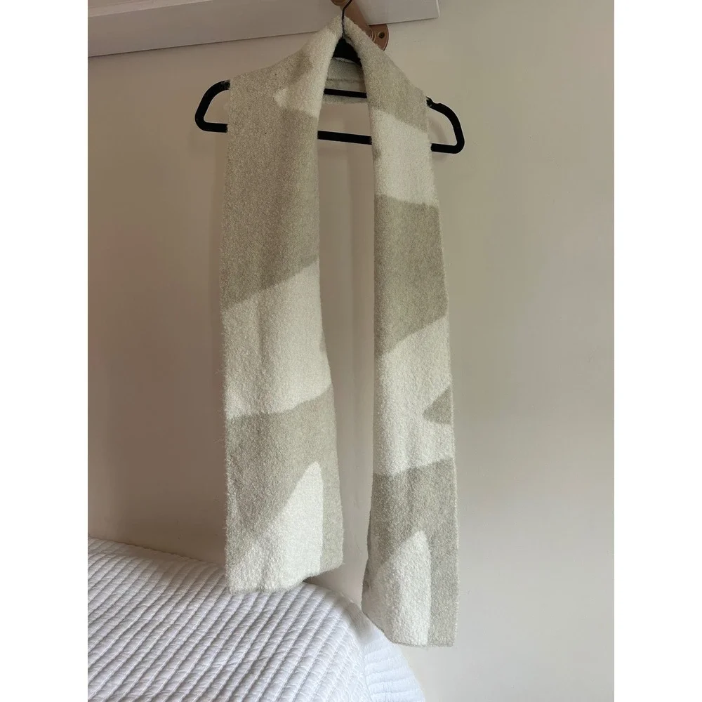A New Day Tan Cream Abstract Geometric Knit Scarf Recycled Wool Blend Cozy Scarf